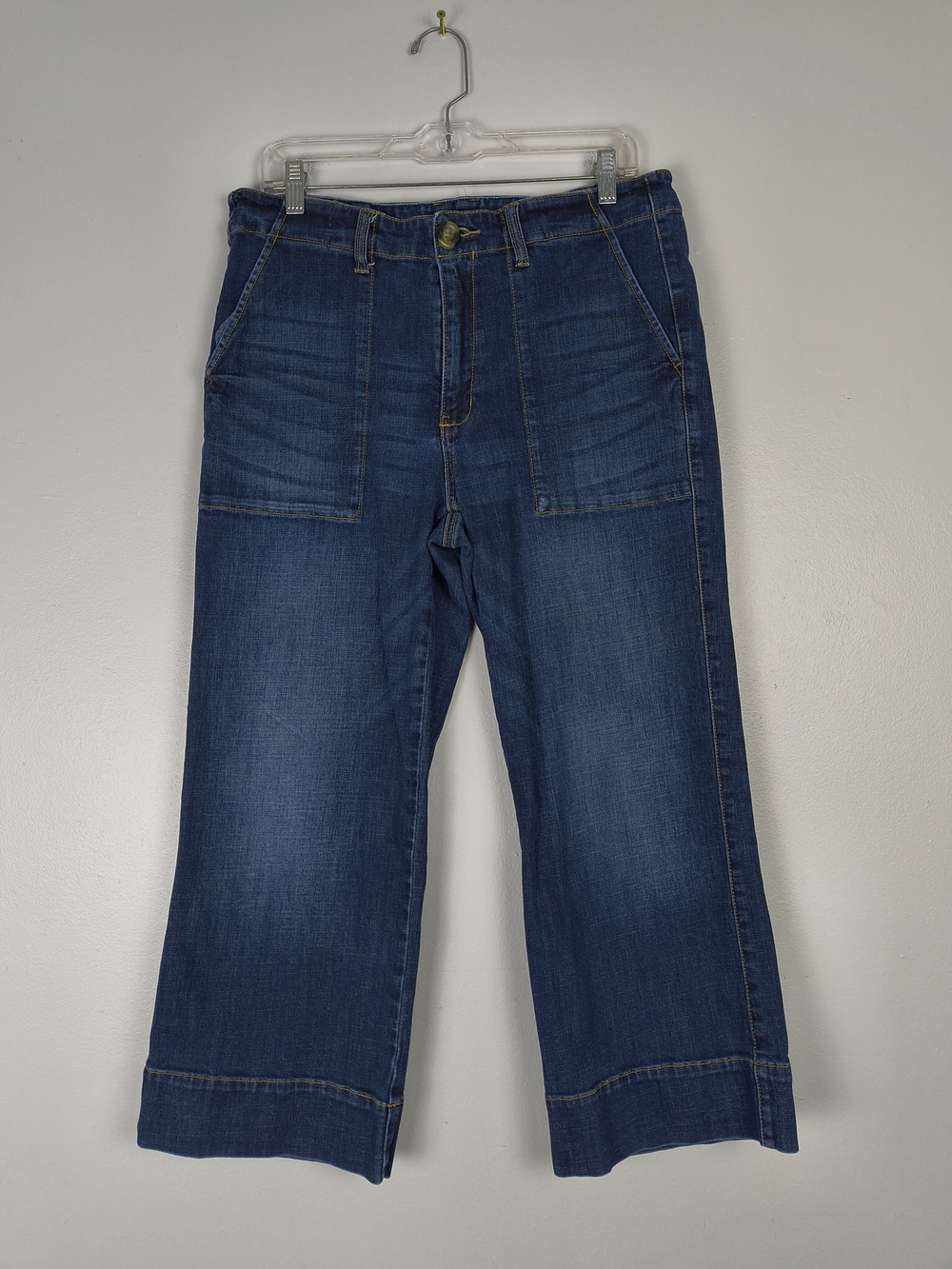 Cabi Lido Crop Jeans Women's 12 Blue Denim Wide Leg Pockets Stretch Mid Rise - Picture 2 of 9